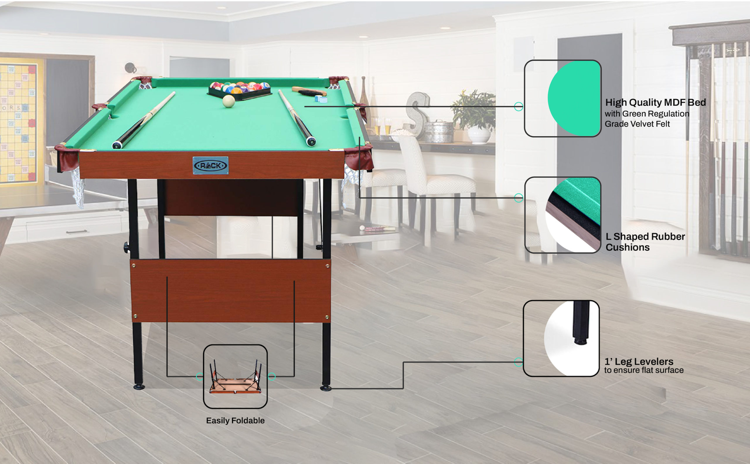 RACK Crucis 5.5-Foot Folding Billiard/Pool Table (Green) – RACK Pool Tables
