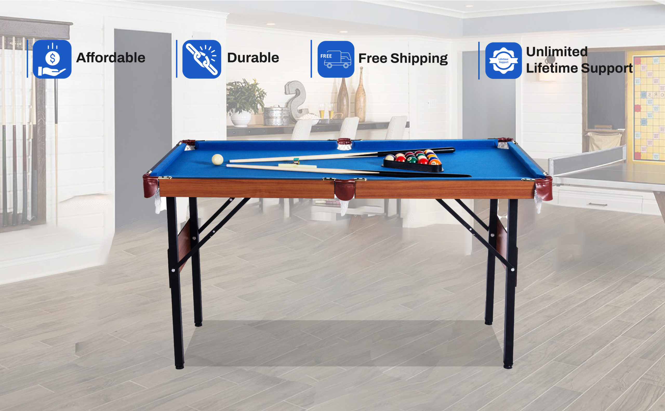 RACK Crux 55 in Folding Billiard/Pool Table (Blue) – RACK Pool Tables