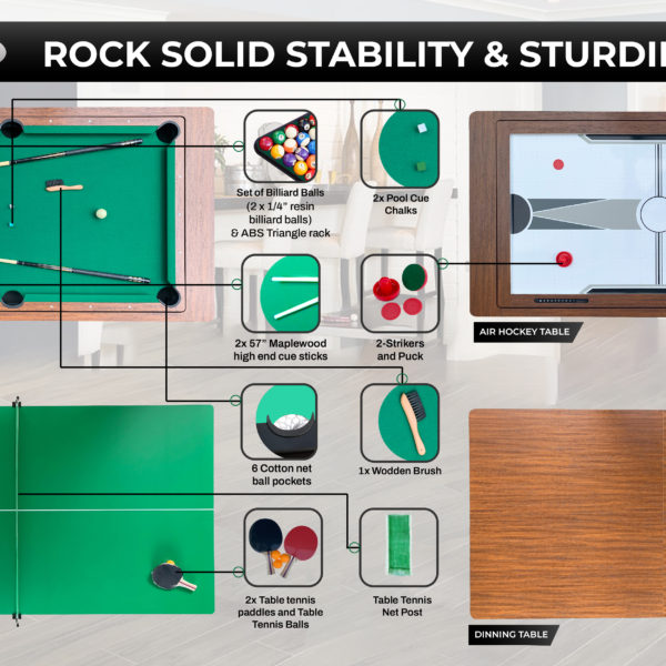 RACK Luxor 7.5Foot 4in1 MultiGame Swivel Billiard/Pool Table (Green