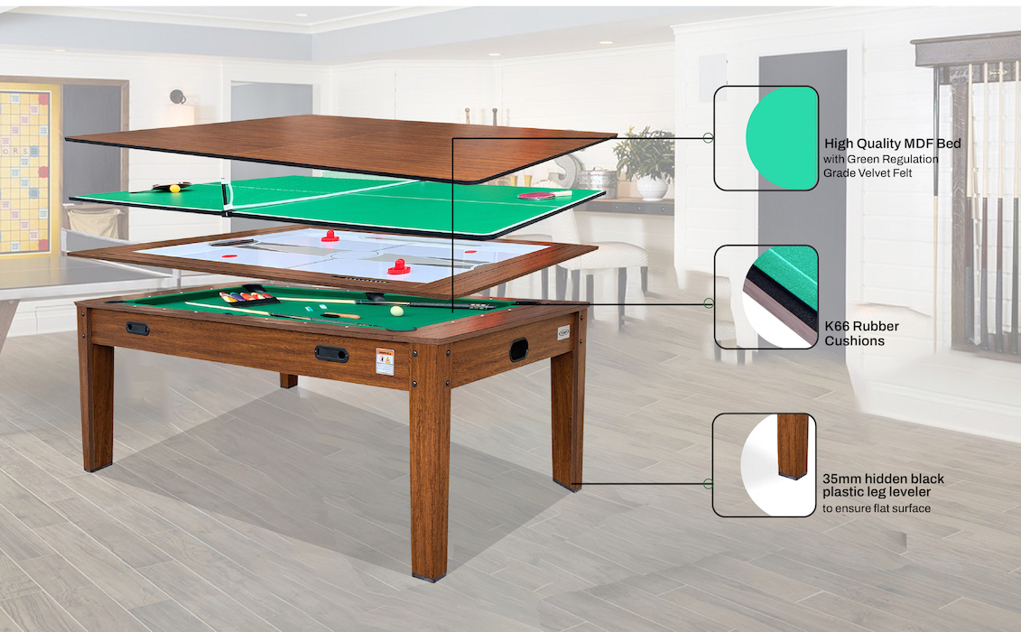 RACK Luxor 7.5Foot 4in1 MultiGame Swivel Billiard/Pool Table (Green